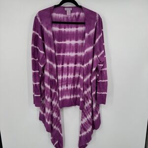 Soft Surroundings Tie Dye Duster Cardigan Purple White Women's 1X Waterfall‎